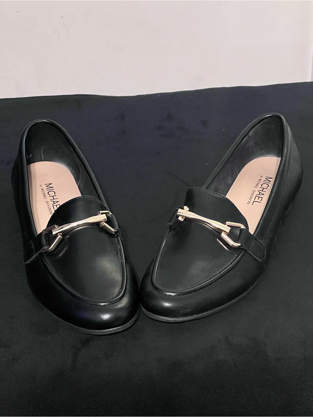 MICHAEL Michael Shannon Black Leather Loafers with Gold Bit Detail